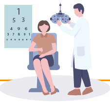 視力檢查與醫師評估示意插圖